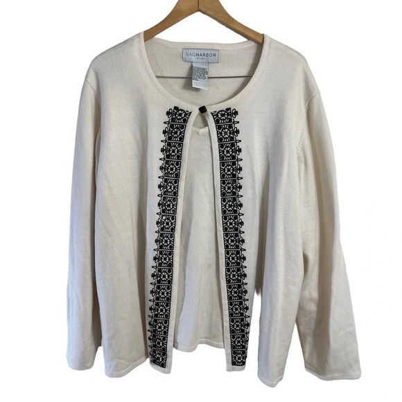 Sag Harbor Cream and Black Sweater Plus Size 3X Embroidered Sequins Embellished - Picture 1 of 9